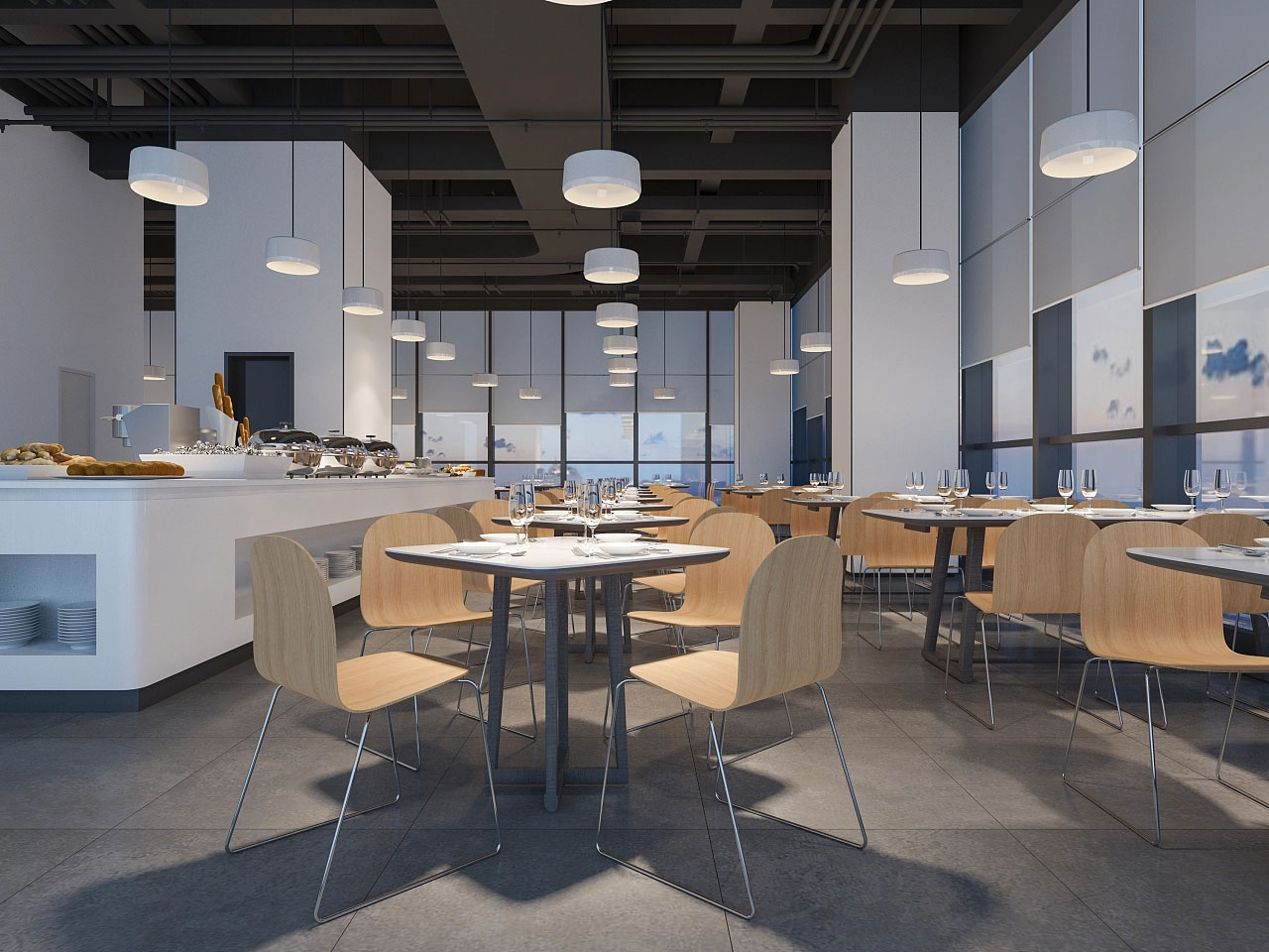 公司食堂裝修設計-企業(yè)餐廳設計效果圖