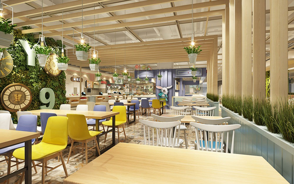 鄭州美食廣場設(shè)計-美食廣場裝修設(shè)計效果圖