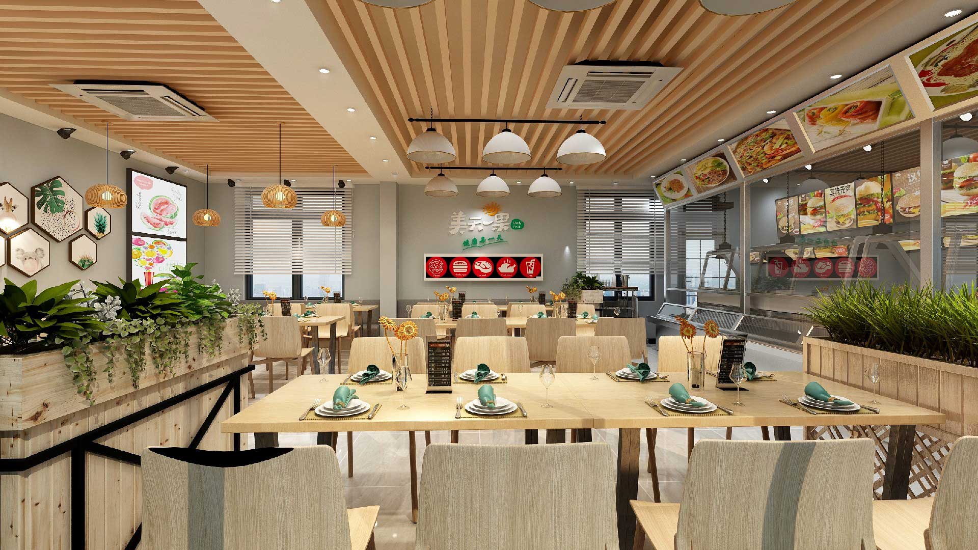 90平米快餐店裝修設(shè)計效果圖